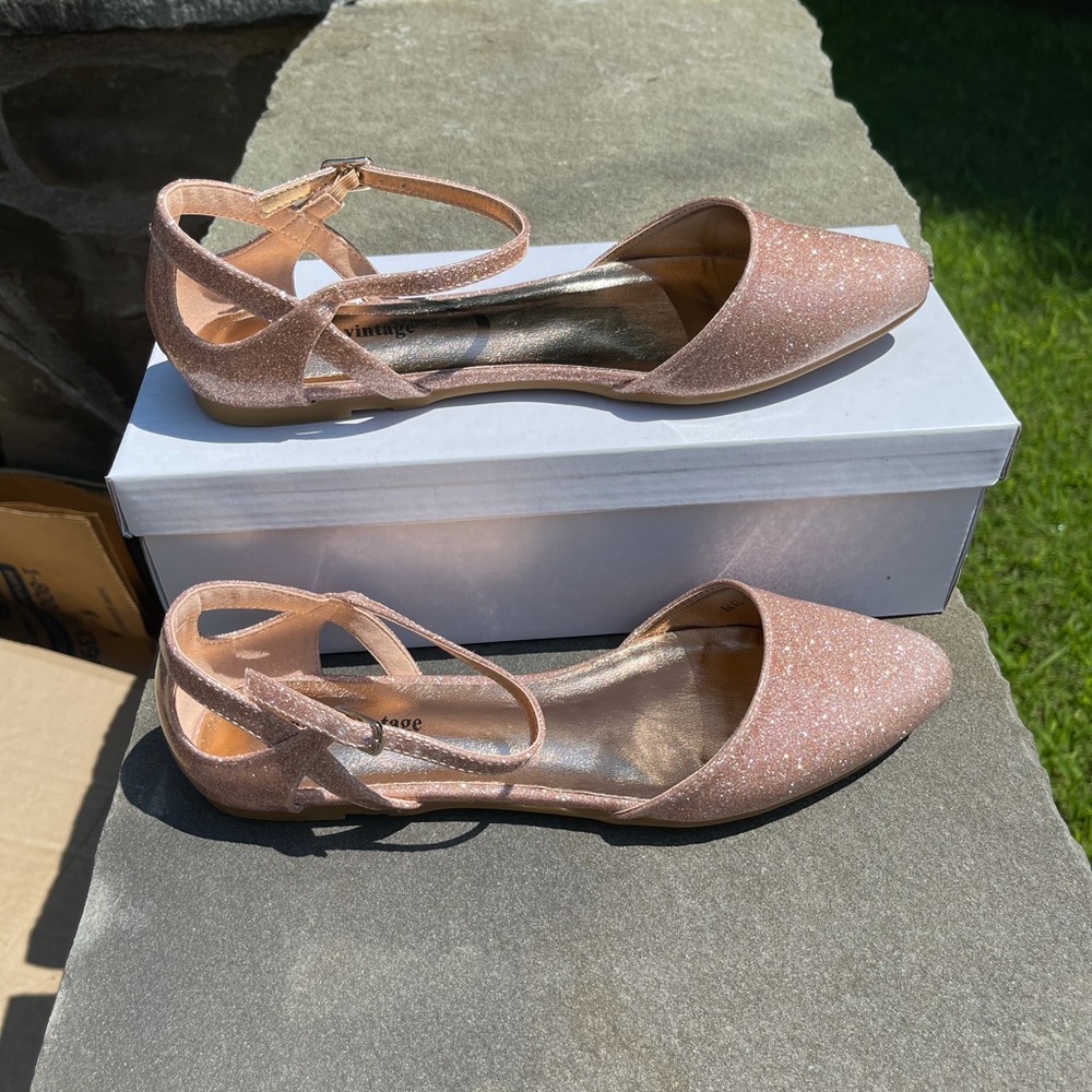 Unique Vintage Champagne Glitter Libby Flats Size8